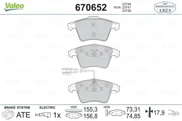 VALEO 670652 Ön Fren Balatası 7H0698151E